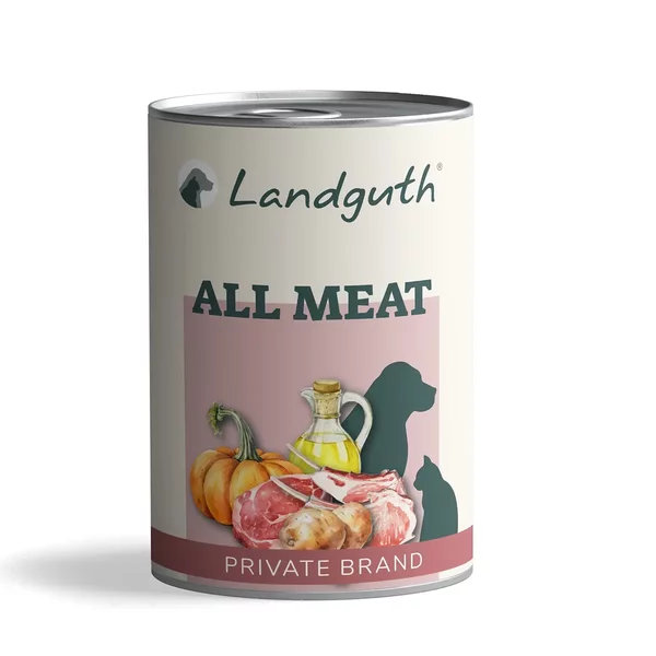 Landguth All Meat Dose mit Fleisch, Kürbis, Kartoffeln und Öl, Tierfutter für Hunde und Katzen.